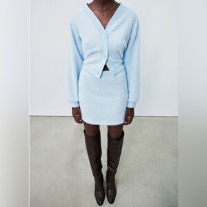 Zara Light Blue and White Checkered Knit Set